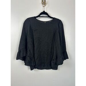 DREW Reagan Top Black Textured Triangles‎ Semisheer Bell Sleeve XS